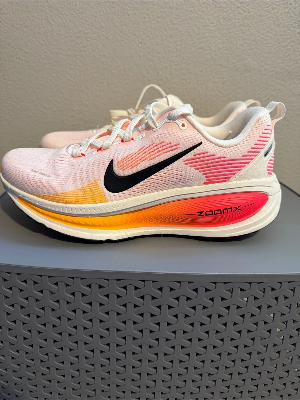 Nike Women’s Vomero 18- White Running Shoes with Pink & Orange Accents